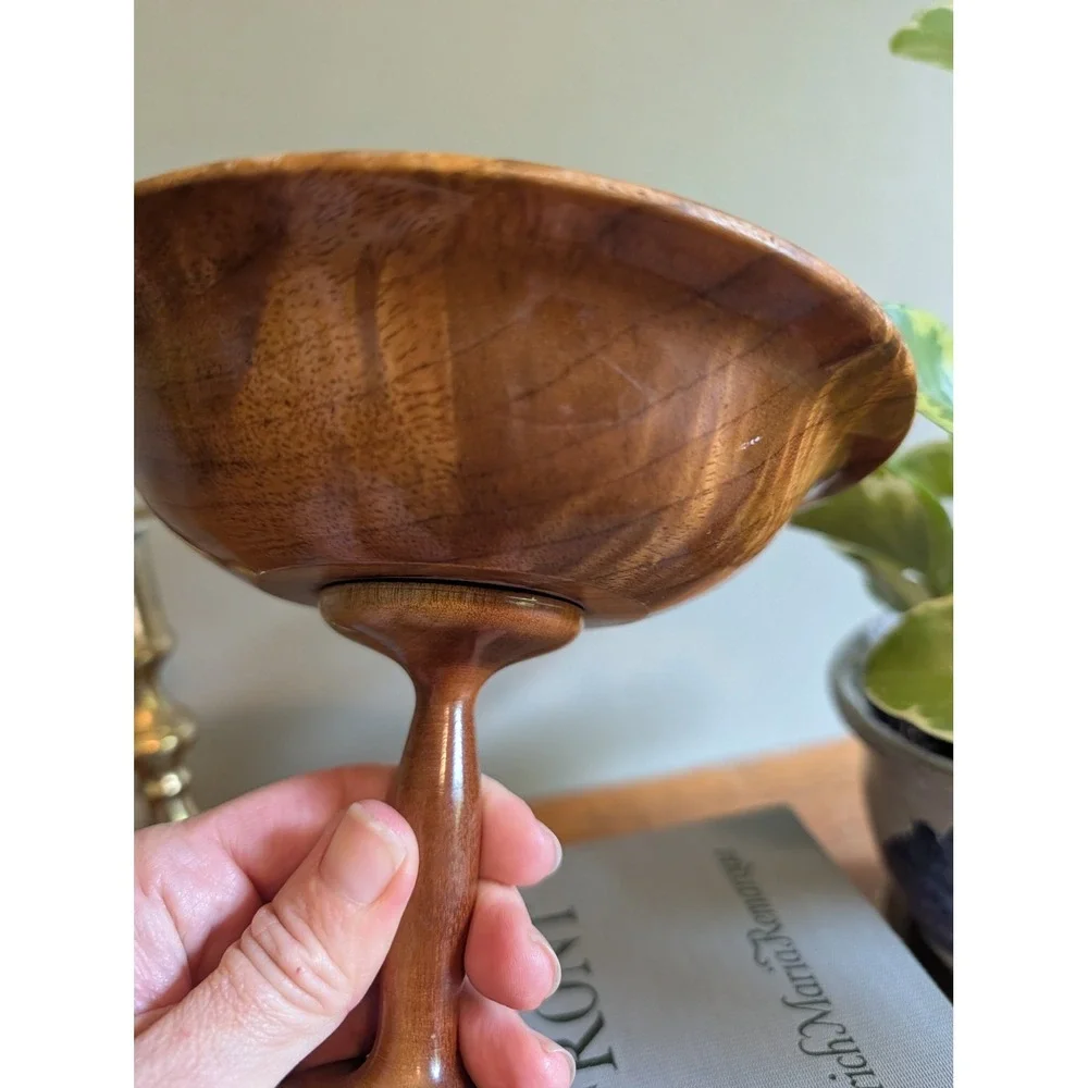 Vintage MCM Hand Turned Myrtlewood‎ Pedestal Bowl Dish Mid Oregon Decor Rustic
